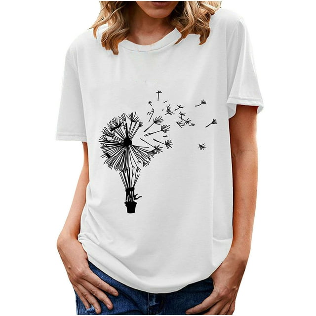 Hauts d'Été pour Femmes 2022 Manches Courtes Imprimé Mode Décontracté T-Shirts Tunique Col Rond Ample Blouses d'Entraînement