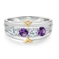 thumbnail image 2 of Gem Stone King 925 Silver and 10K Yellow Gold Purple Amethyst White Moissanite and Lab Grown Diamond Band Ring for Women (1.01 Cttw, Gemstone Birthstone, Size 8), 2 of 3