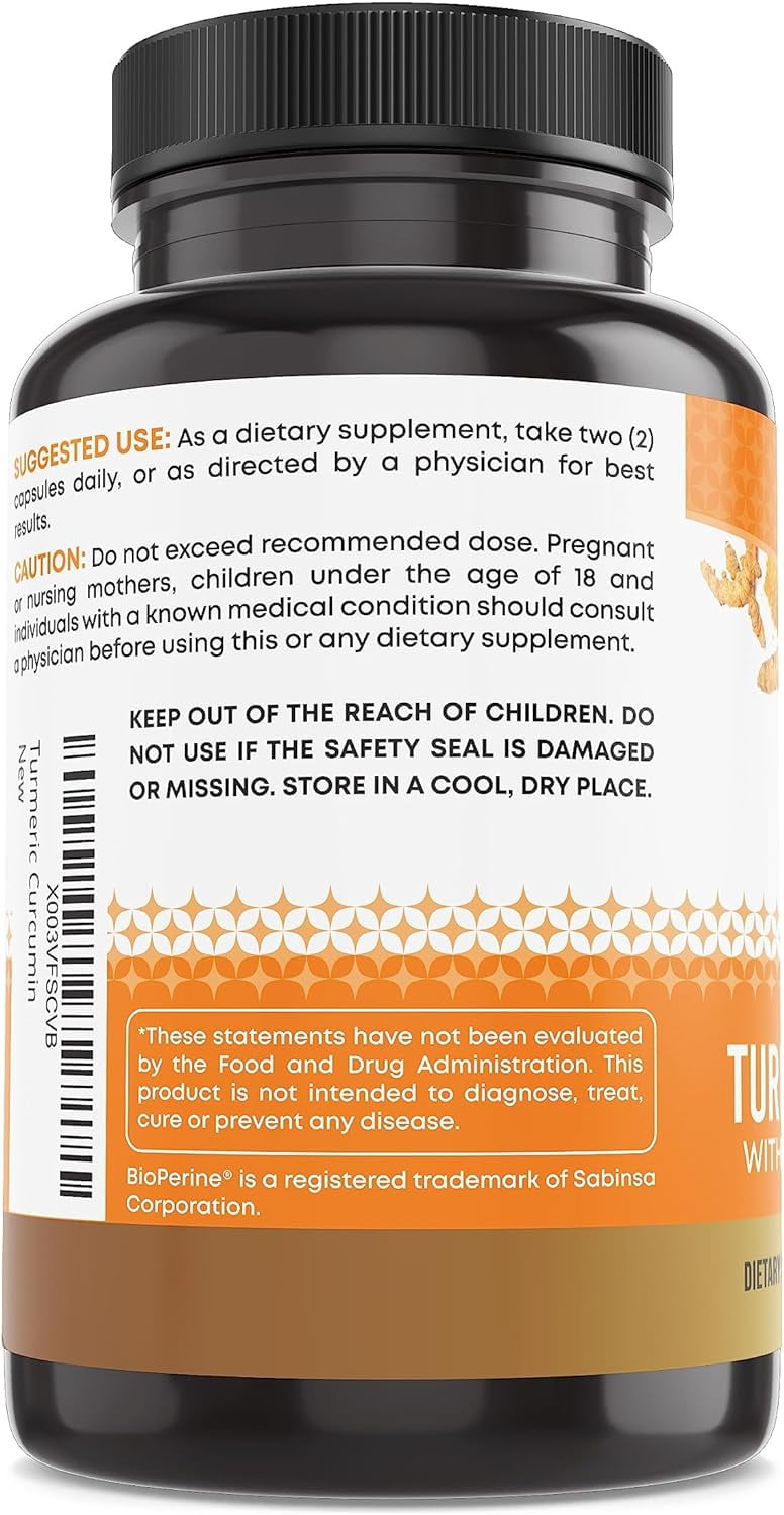 Ancient Bliss Turmeric Curcumin with Ginger and Bioperine, Turmeric Curcumin with Black Pepper,  Supplement (120 Capsules)