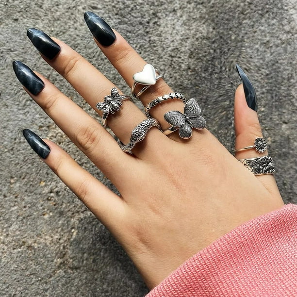 LATS-anillo cruzado Chapado en plata para mujer, sortija Vintage, gótico, Punk, Steampunk, cara Llorona, mariposa, Rana, conjuntos de anillos, joyería de fiesta, moda