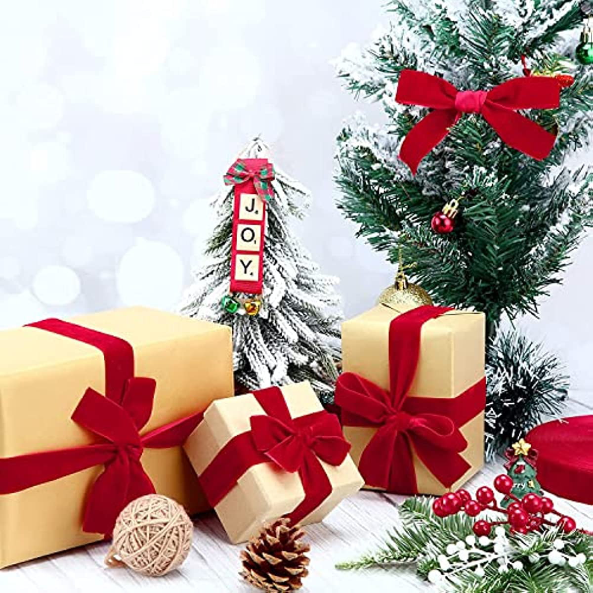  2 Rolls 2.5 Inch 10 Yards Christmas Velvet Ribbon Single Face  Christmas Plain Velvet Ribbon for Gift Wrapping Crafts Christmas Wreath  Tree Decor (White)