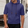 thumbnail image 2 of Rggeeun Men Tee Solid Color Short Sleeve Loose Hooded Comfortable Athletic Top For Running Training Fitness,Navy,S, 2 of 8