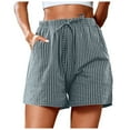 thumbnail image 2 of HOWPAY Womens Shorts Baggy Striped Loose Fit Elastic High Waisted Bottoms Casual Lightweight Summer Workout Cycling Sweat Shorts Grey L, 2 of 4