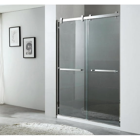 Double Sliding Glass Shower Door 56-60"W x 76"H, Stainless Steel, 8mm Tempered Glass, Easy-Clean Coating, Brushed & Polished Finish, Smooth Buffering Mechanism, Framed B-Double Sliding-Brushed Nickel