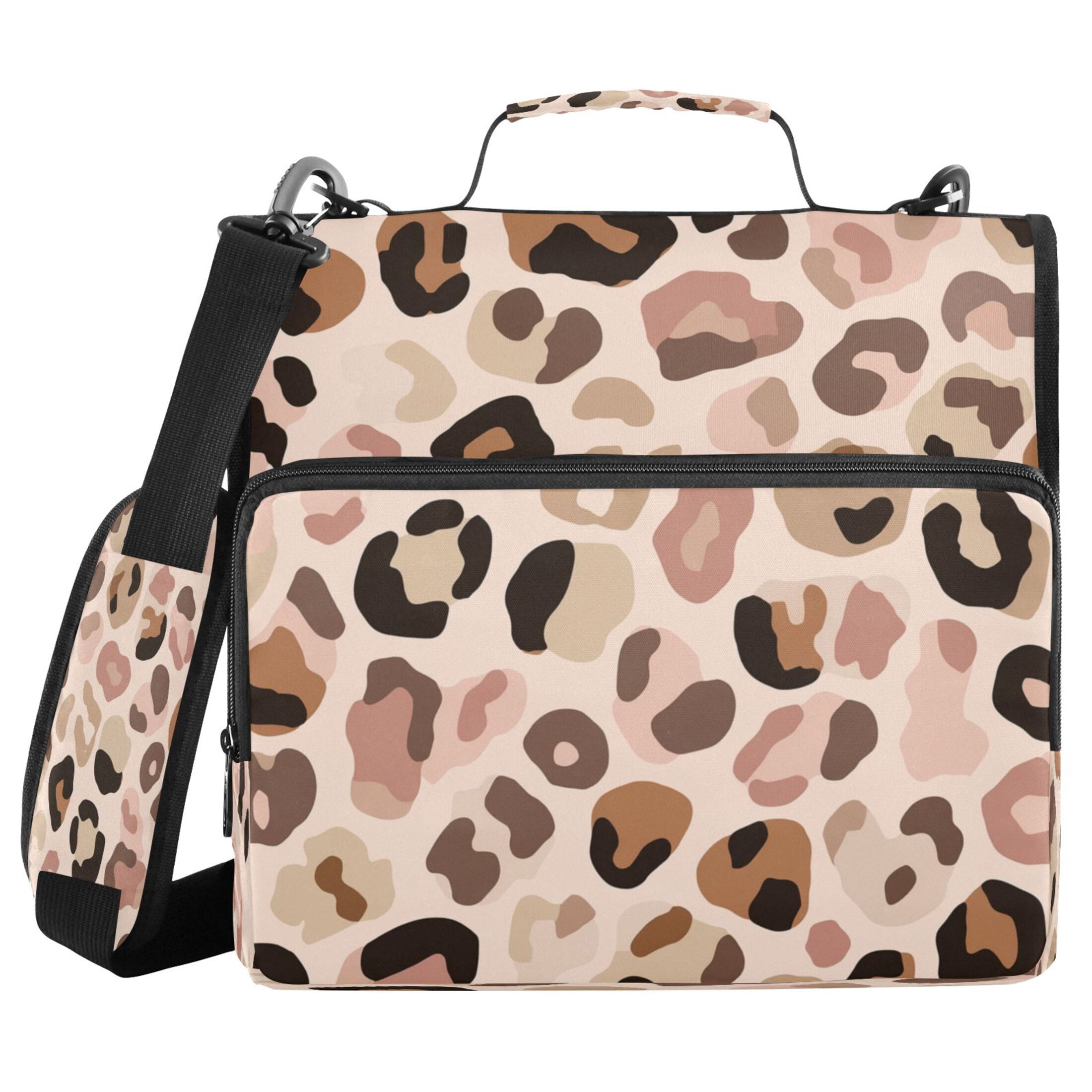 3 Ring Zipper Binder Stationery Organizer for Study Work Home Travel, All-Purpose File Folder Storage Bag for Daily Document Organization Natural Tone Leopard Print