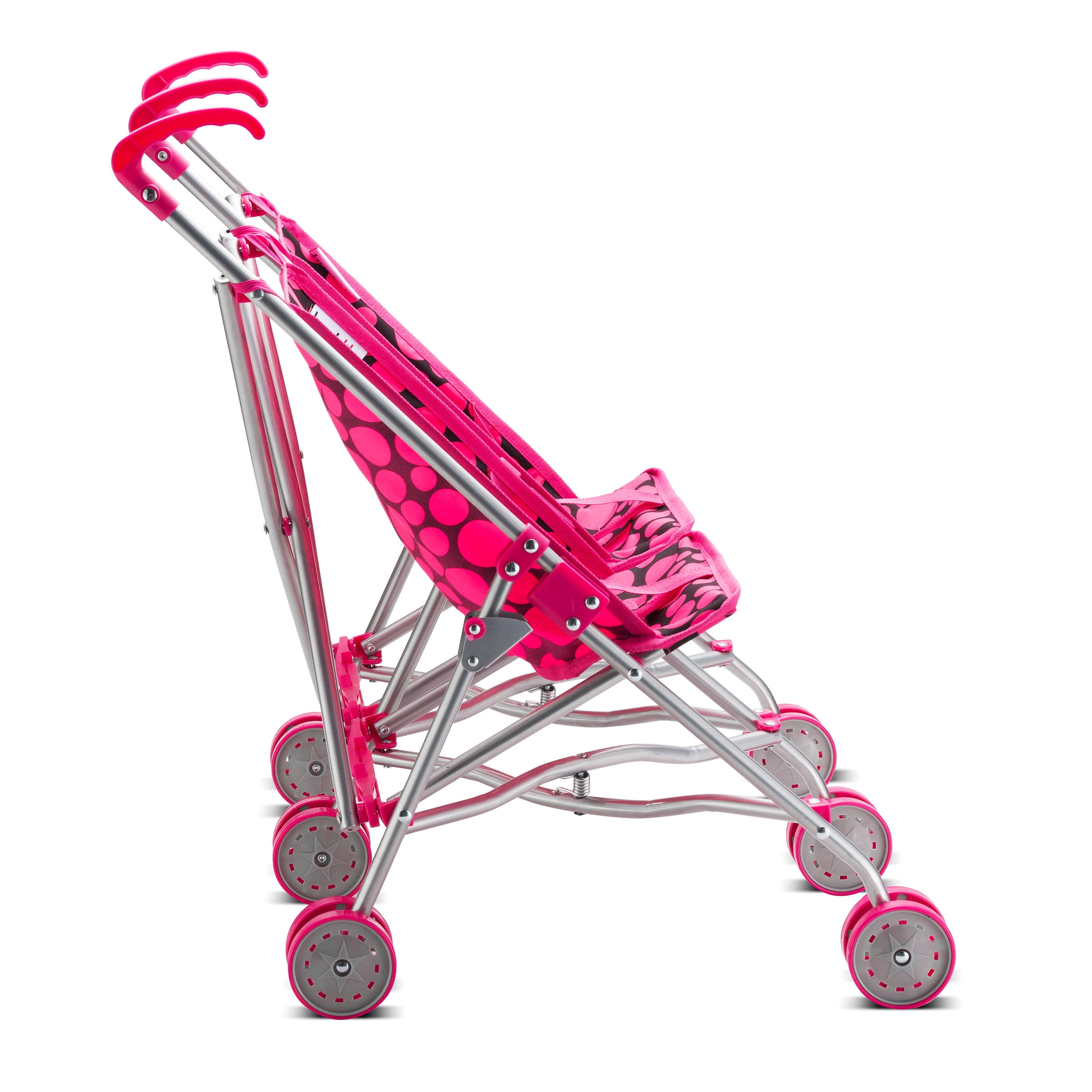 HUSHLILY - Double Doll Stroller for Twin Baby Dolls - Toy Stroller for Toddlers 3 Years and up, Pink & Black Polka Dots Design for Kids