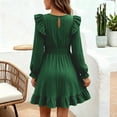 thumbnail image 7 of Girls Ruffle Dress Long Sleeve Crewneck Waist Belt Dress Kids Solid Color Casual Comfortable Outfits for Daily Wear Green 9-10 Years, 7 of 7