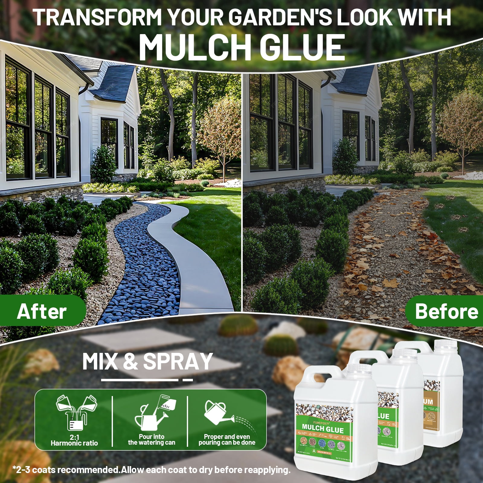 FUNEPOXY 2:1 Mixing Ratio 192oz Mulch Glue for Landscaping, Ready to Use Fast-Dry Non-Toxic, Strong Mulch Gravel Glue, Rock Glue, Mulch Glue for Garden, Mulch Glue Binder,