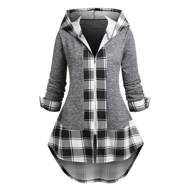 Top Talla Extra Asimétrica a Cuadros Capucha Rosegal Blusas Tallas Grandes