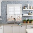 thumbnail image 6 of Pink Flower Kitchen Curtains and Valances Set, Watercolor Butterfly Wildflower Vintage Plant Rod Pocket Window Valance Window Curtain Panels for Living Room Bedroom Laundry, 27.5x24in, 3 Pieces, 6 of 7