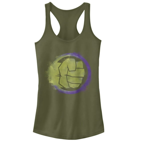 Junior's Marvel Avengers: Endgame Smudged Hulk  Racerback Tank Top Military Green X Small