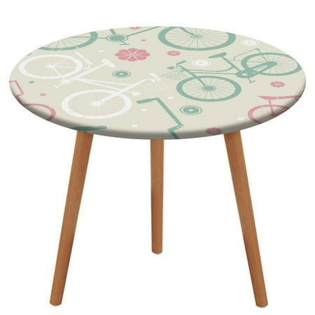 

Bybiment Round Fitted Tablecloth with Elastic Edge Pattern Retro Bicycles Flowers Decorative Tablecloth Table Cover 47 Inch