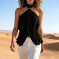 thumbnail image 2 of Wo-Fusoul Top for Women, Neck Sleeveless Ruffle Sheer Mesh Solid Color, Halter Vest, 2 of 5