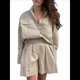 thumbnail image 2 of Conjuntos de 2 Piezas para Mujer: Camisas de Corta con Botones, Ropa de Estar por Casa, Pantalones Cortos de Verano con Bolsillos. Caqui S, 2 of 10