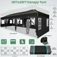 thumbnail image 5 of HOTEEL 10x30 EZ Pop Up Canopy with 8 Sidewalls, One Push Setup Glow Party Tent for Commercial, Waterproof UPF50+ Wedding Tent with Wheeled Bag & Air Vent, Black, 5 of 11