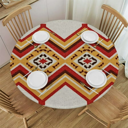 

Autua Red Yellow Pattern Round Tablecloth Stain-Resistant Washable Indoor Outdoor Restaurant Wedding Party 100% Polyester Waterproof Fabric 31 -35