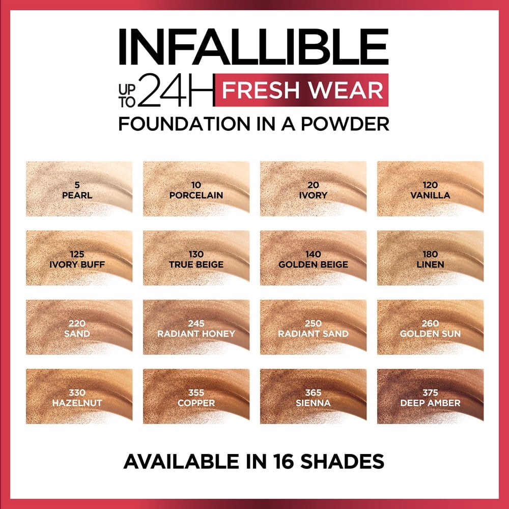 L'Oreal Paris Infallible Fresh Wear 24 Hr Powder Foundation Makeup, 365 Copper, 0.31 oz