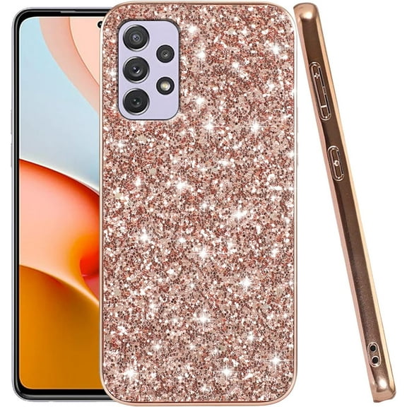 Compatible with Samsung Galaxy A13 Case, Glitter Sparkly Samsung Galaxy A13 4G Phone Case with Slim Silicone Shockproof Protective Bumper Cover for Cute Girls Women (Rose Gold)