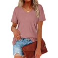 thumbnail image 4 of Camiseta de manga corta con cuello en V para mujer, jersey de Color sólido, informal, elegante, suave, versátil, cómodo, Tops, 4 of 4