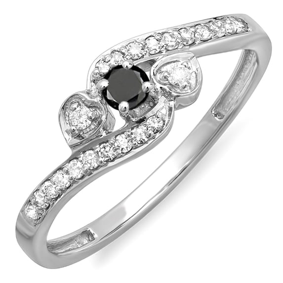 Dazzlingrock Collection 0.25 Carat (ctw) 18k Black & White Diamond Bridal Promise Heart Swirl Ring 1/4 CT, White Gold, Size 7