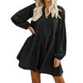 thumbnail image 1 of Cute Shift Robe des Femmes avec Poches Entièrement Doublée Manches Cloche Ourlet V Cou Tunique Swing en Vrac Mini-Robe, 1 of 6