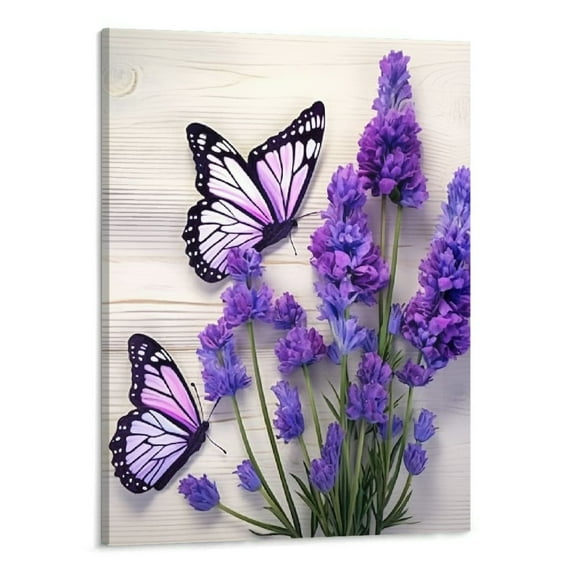 Shiartex Ready to Hang Canvas Wall Art Picture 16x20in for Living Room Bedroom Purple Flowers 16x20in