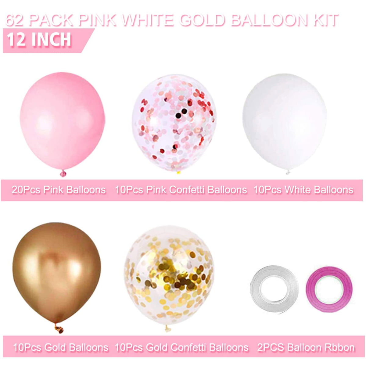 6 x11" CONFETTI BALLOONS pick variations Rose Gold with other cols FREE ribbon 