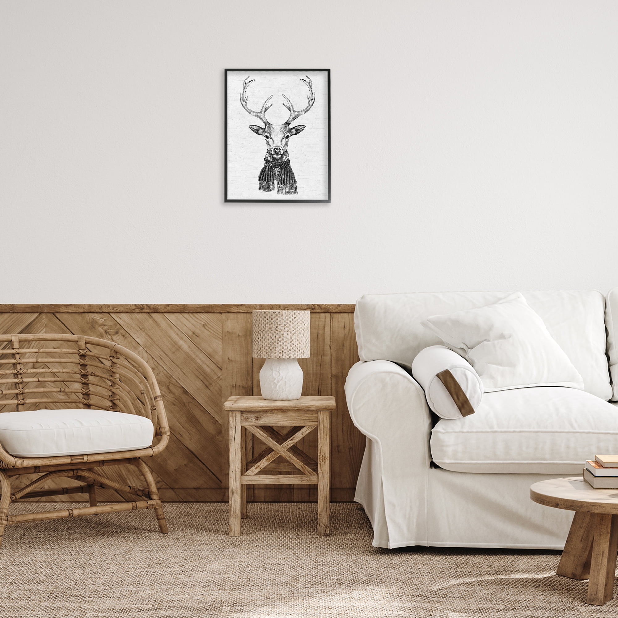 Stupell Industries Monochrome Holiday Deer Animals & Insects Painting Black Framed Art Print Wall Art, 16 x 20