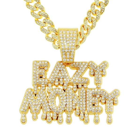 Hip Hop Letter Pendant Necklace Men Women Eazy Money Chain Iced Out Bling Cuban Necklaces HipHop Jewelry Fashion Gift