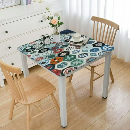

Square Fitted Polyester Tablecloths Boho Floral Edge Home Decor Tablecloths Dust & Wrinkle Proof Fabric Table Clothes for Family Picnic BBQ Use