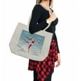 thumbnail image 2 of Circus Shopping Bag, Graphic Circus Performer Woman Juggling with Balls Standing on Wire as Blindfolded, Eco-Friendly Reusable Bag for Groceries Beach and More, 15.5" X 14.5", Cream, by Ambesonne, 2 of 2