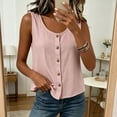 thumbnail image 4 of Tank Tops for Women Sleeveless Round Neck Solid Color Button Shirts, 4 of 8
