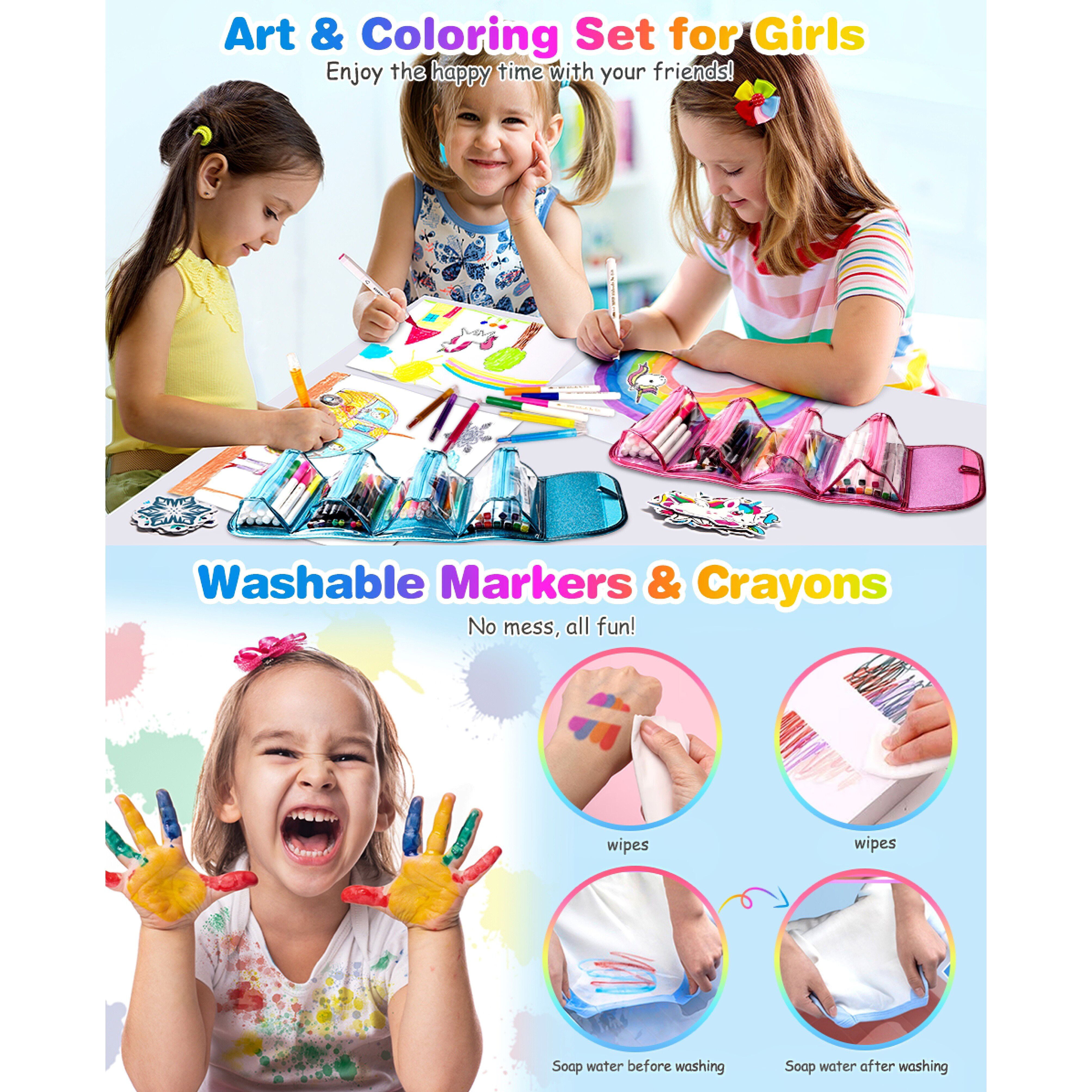 KONP 99PCS Unicorn Washable Markers for Kids with Glittery Pencil Case,  Arts Crafts Drawing Set for Kids Ages 8-12, Unicorn Birthday Christmas  Gifts