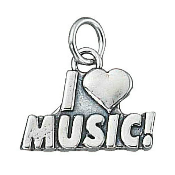 Sterling Silver 20" Unisex 1.5mm Box Chain I LOVE MUSIC Pendant Necklace