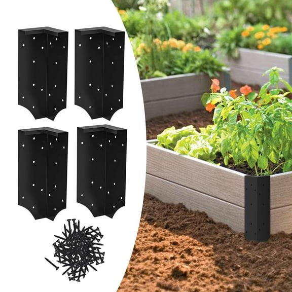 koolsoo 4 Pieces Raised Garden Bed Corner Brackets Connectors Black Heavy Duty Rustproof 12 inch for Gardening Planting Elevated Beds