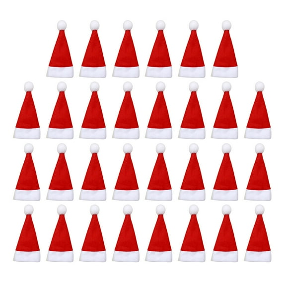 mini Santa Claus hat 30 Pcs Cutlery Bags Christmas Hat Bottle Covers Fork Organizers Silverware Holders Party Supplies for Home Restaurant(5.12X2.36X0.39Inch)