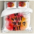 thumbnail image 1 of Love What You Do Duvet Cover Set King Size, Aquarelle Color Drop Background in Warm Toned Hearts, Decorative 3 Piece Bedding Set with 2 Pillow Shams, Vermilion Pale Orange and Black, by Ambesonne, 1 of 3