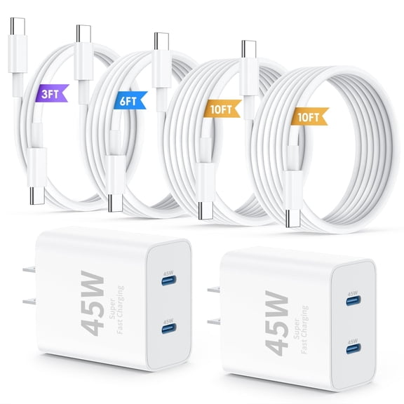 iPhone 17 16 15 Charger Fast Charging,45W Dual Port Fast Charger Block with 6/10FT Long USB C to Charging Cable Cord for Apple  iPhone 17 Pro Max/17 Pro/17 Air/16 Pro Max/16 Pro/16/15 Pro Max/15 Case