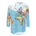 thumbnail image 4 of Raeneomay 3/4 Length Sleeve Womens Tops Women's Map Print Fashion Printed Round Neck T-Shirt Tops, 4 of 5