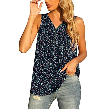 

Pianpianzi Camisole Top with Bra Camisole for Women plus Size Plush House Women Casual Printing Zipper Half Placket V Neck Loose Sleeveless Vest Shirts Blouses Tops