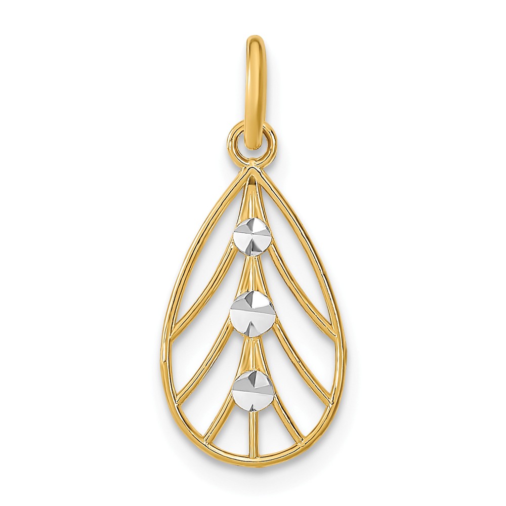FB Jewels 14k White and Yellow Two Tone Gold Small Teardrop with lines ...