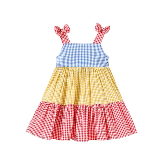 SonxaHe Dresses for Girl Sleeveless Color Block Plaid Dress Baby Cute Summer Lightweight Party Dance Dresses Multi-color,Size 6 M-3 Y