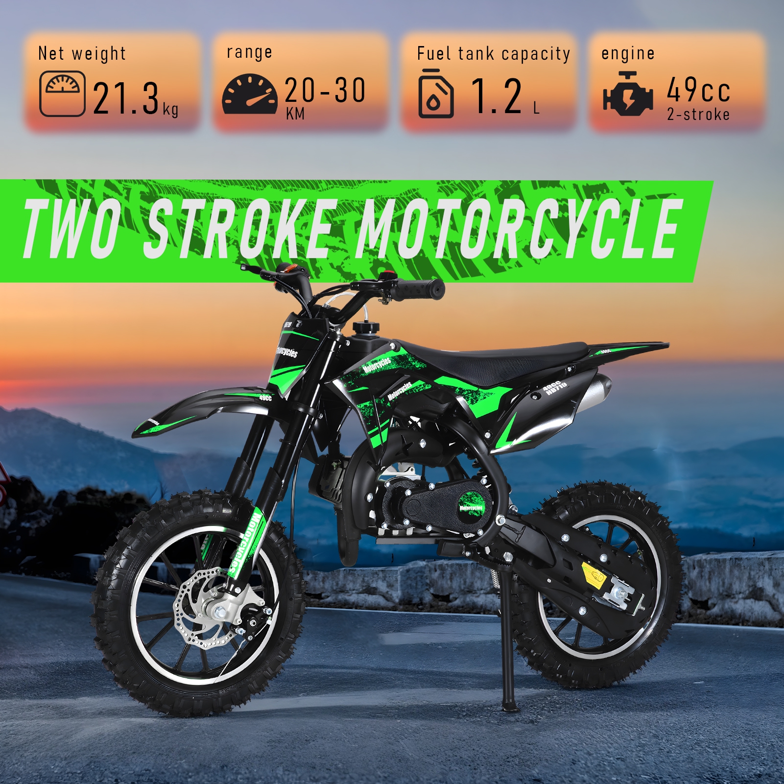 Jiledu Mini Kid Dirt Bike, 49CC 2-Stroke Gass Powered Motorcycle with Off-Rode Tire, Front Rear Disc Brakes, Shock Absorption Pocket Motorbike, Up to 25 Mph, Max Load 330 LBS