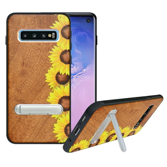 Labanema Samsung Galaxy S10 Plus Case, Samsung Galaxy S10 Plus Cover with Metal Kickstand, Natural Wood TPU Cover, Anti Scratch Case for Samsung Galaxy S10 Plus (Sunflower)