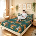 thumbnail image 2 of Manfei Boho Western Tiger Bed Sheets, Cartoon Animal Full Size Sheets, Teal Brown, 4pcs, 1 Flat Sheet, 1 Fitted Sheet and 2 Pillowcases, 2 of 5
