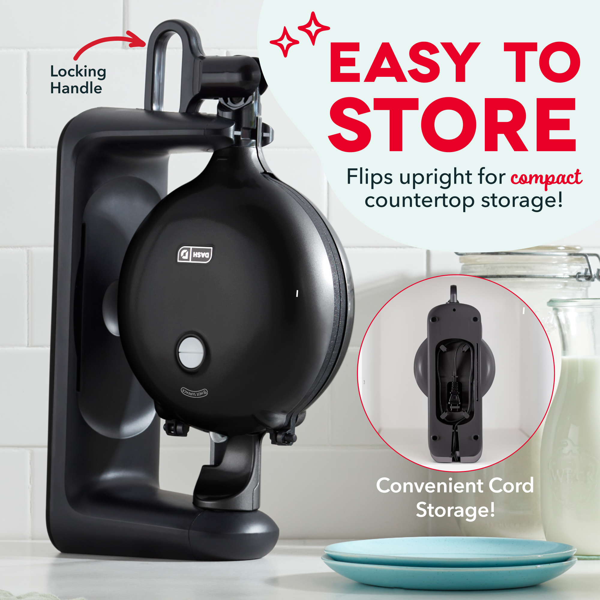 Dash Flip Belgian Waffle Maker, 6.5 Inch Nonstick, Black photo 4
