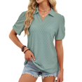 thumbnail image 4 of Womens Summer Tops Trendy 2026 Eyelet Polo V Neck T Shirts Dressy Casual Short Sleeve Loose Tunic Tee Shirts Fashion, 4 of 5