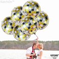 thumbnail image 4 of Globos de bola de discoteca, grandes, 22 pulgadas, paquete de 6, decoraciones para fiesta de discoteca, globos de discoteca con esfera 4d de 360 ​​grados, globos negros y dorad, 4 of 4