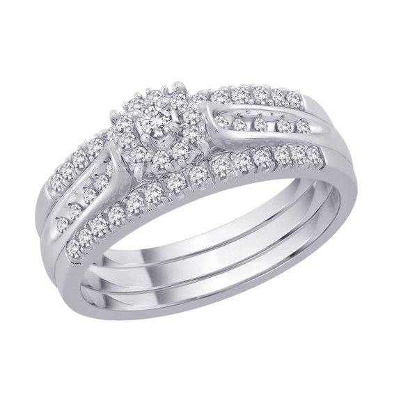 14K White Gold, Diamond Bridal Engagement Set with Dual Band (1/3 cttw)