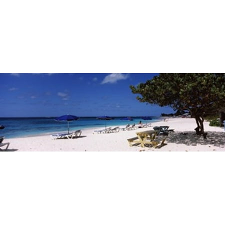 Beach chairs on the beach Shoal Bay Beach Anguilla Canvas Art - Panoramic Images (36 x 13)